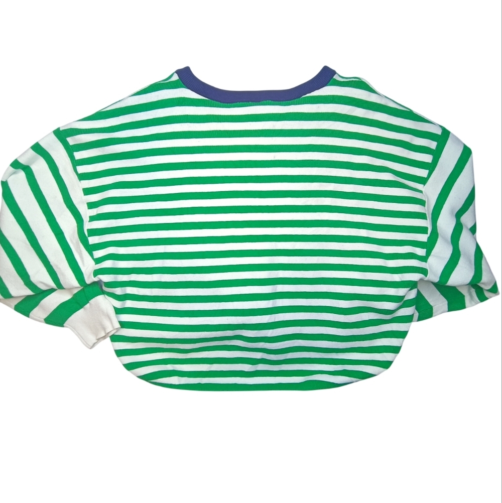 Daily Practice Preppy Boxy Cropped Striped Green and White Crew Neck Sweater 1X - Picture 4 of 13